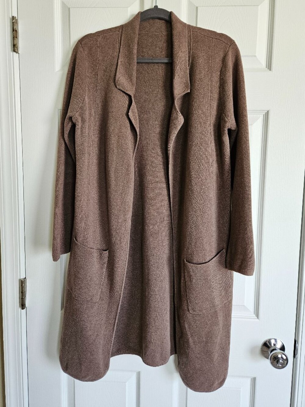 Chico's - Long Cotton Knit Open Front Duster Blazer Cardigan with Pockets - L